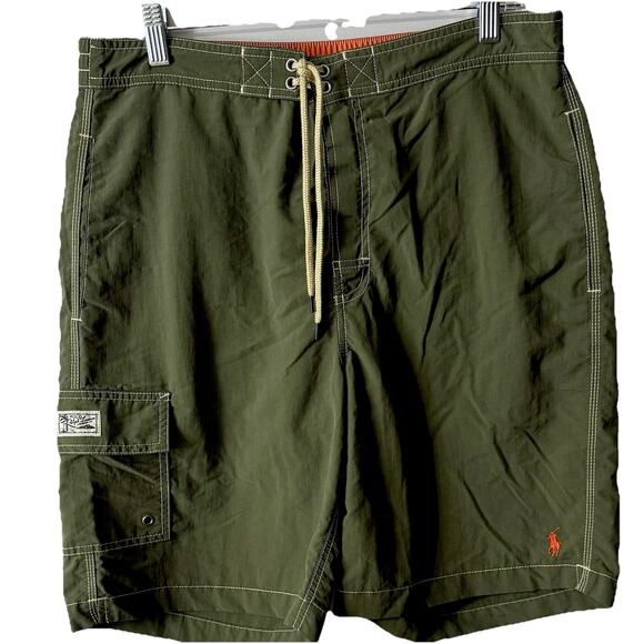 Ralph Lauren Polo Swim Trunks Mens M Green Bathing Suit Shorts Pony Lined READ - Picture 1 of 14